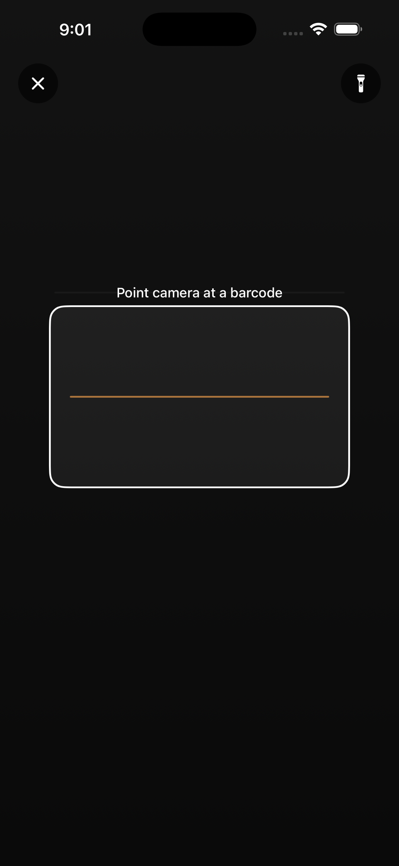 Barcode scanning screen for quick product entry